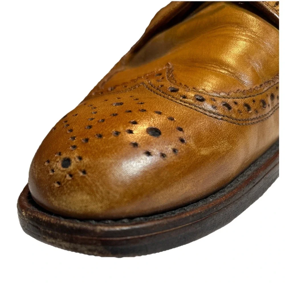 Polo Ralph Lauren Sanderson Tan Leather‎ Wingtip Dress Shoes Sz 9D Retail: $525